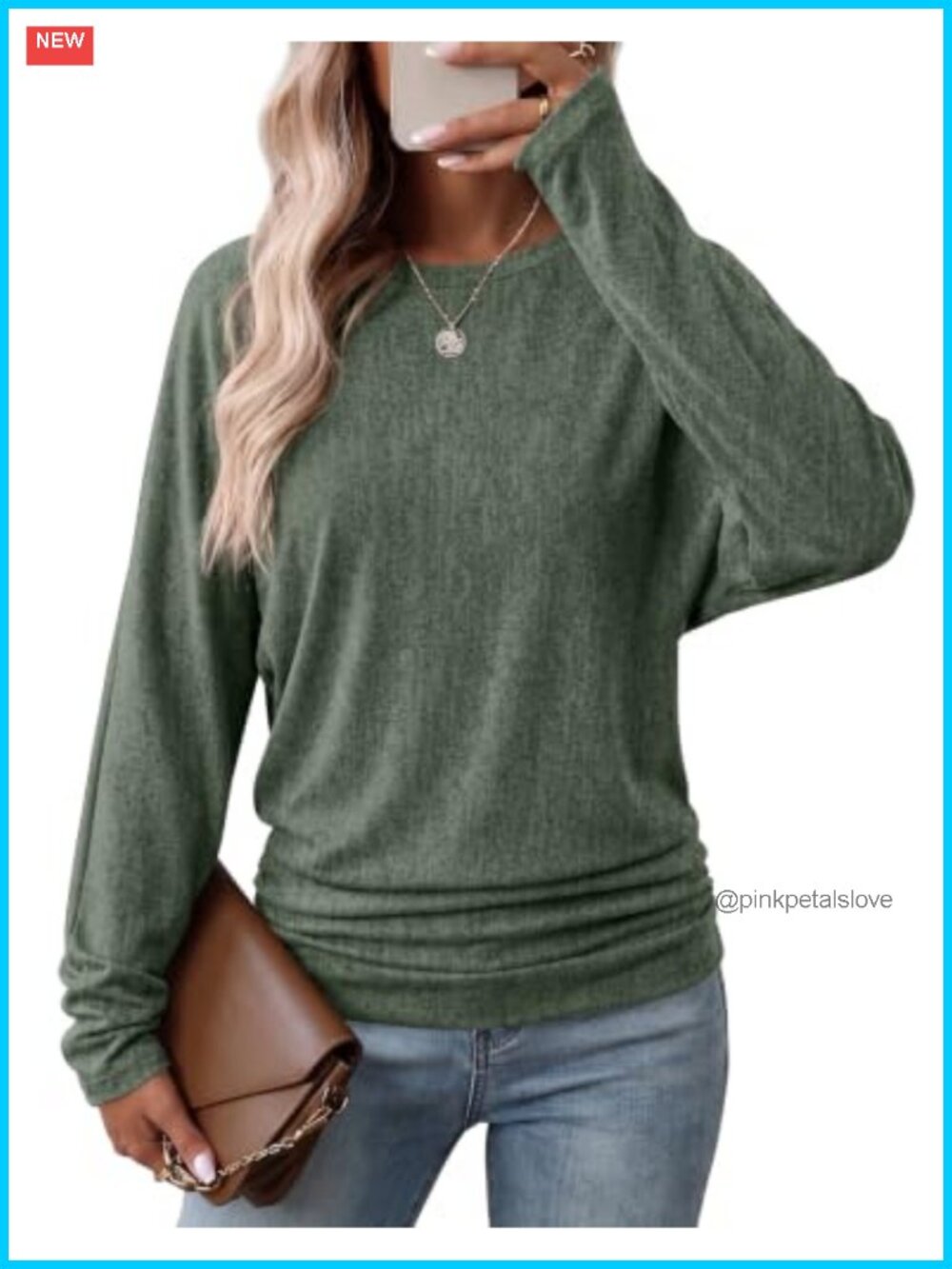 Womens Long Sleeve Ruched Hem Top Dolman Sleeve Casual Fall Sweater Blouse
